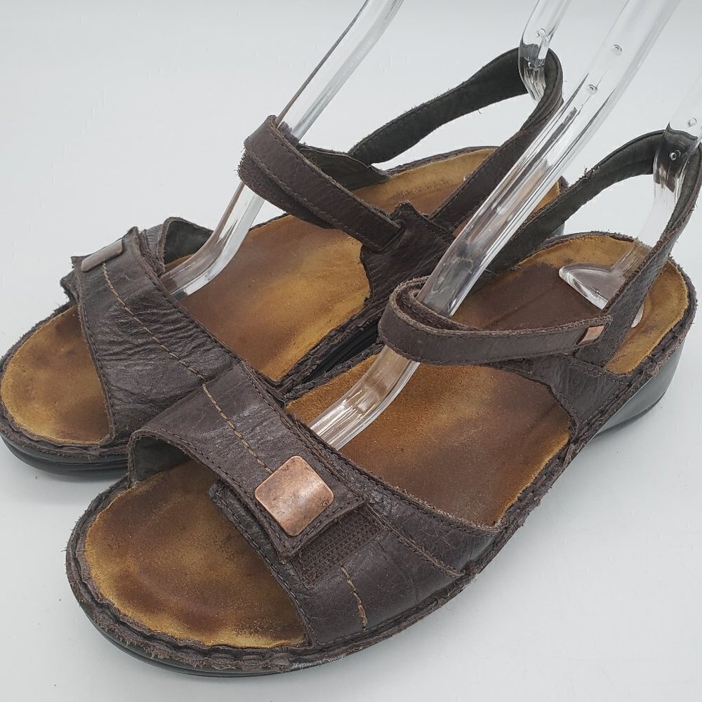 Naot Brown Papaya Leather Hook & Loop Strappy Sandals Womens Size EU 410 US 9